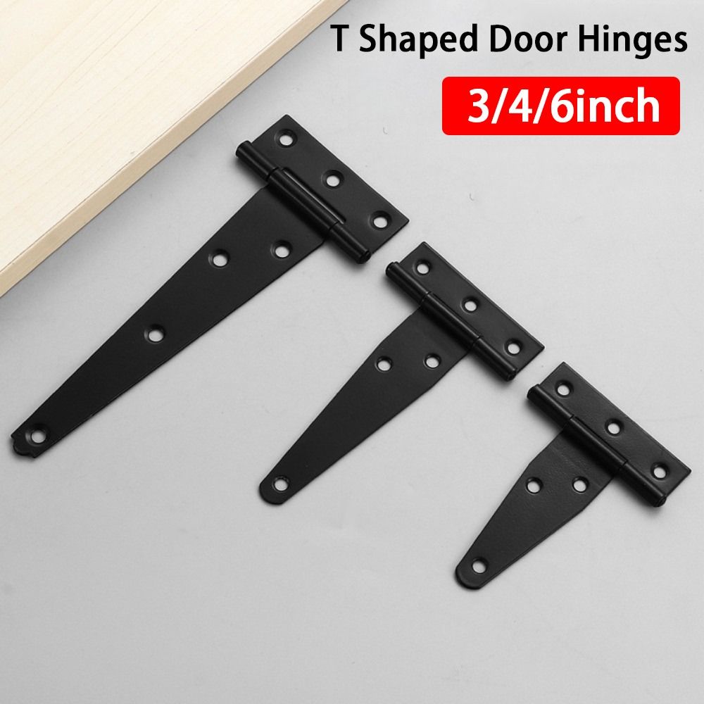 Durable 3/4/6inch Door Hinges Metal Heavy Duty T Shaped Door Hinges with Screws Rustproof Wrought Hardware for Wooden Fences Yard Barn Door Cabinet