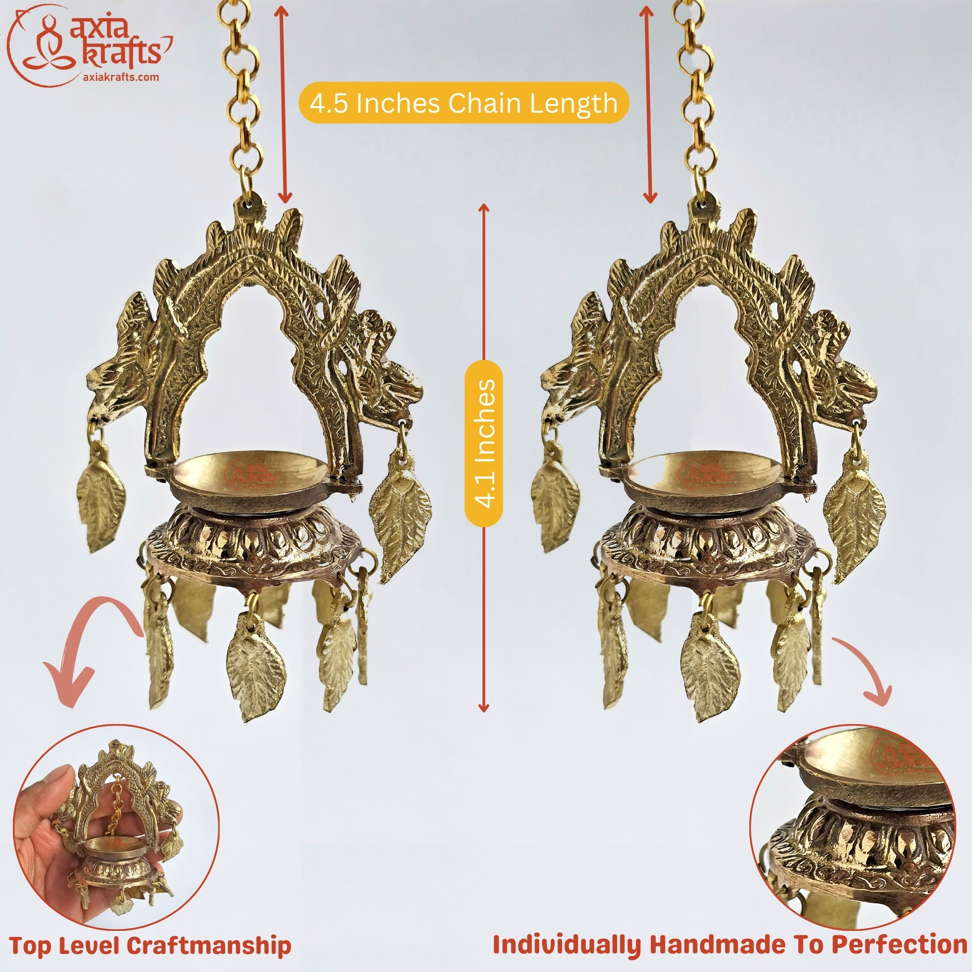 Axia Krafts Elegant Brass Dalucha 4.1 inches Set | Set of 2 | New Detailed Finishing