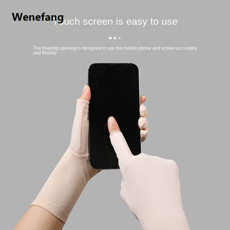 Wenefang Summer Autumn Cotton Medium Long Touch Screen Fingerless Riding Driving Thin Stretch Anti-ultraviolet Sunscreen Gloves