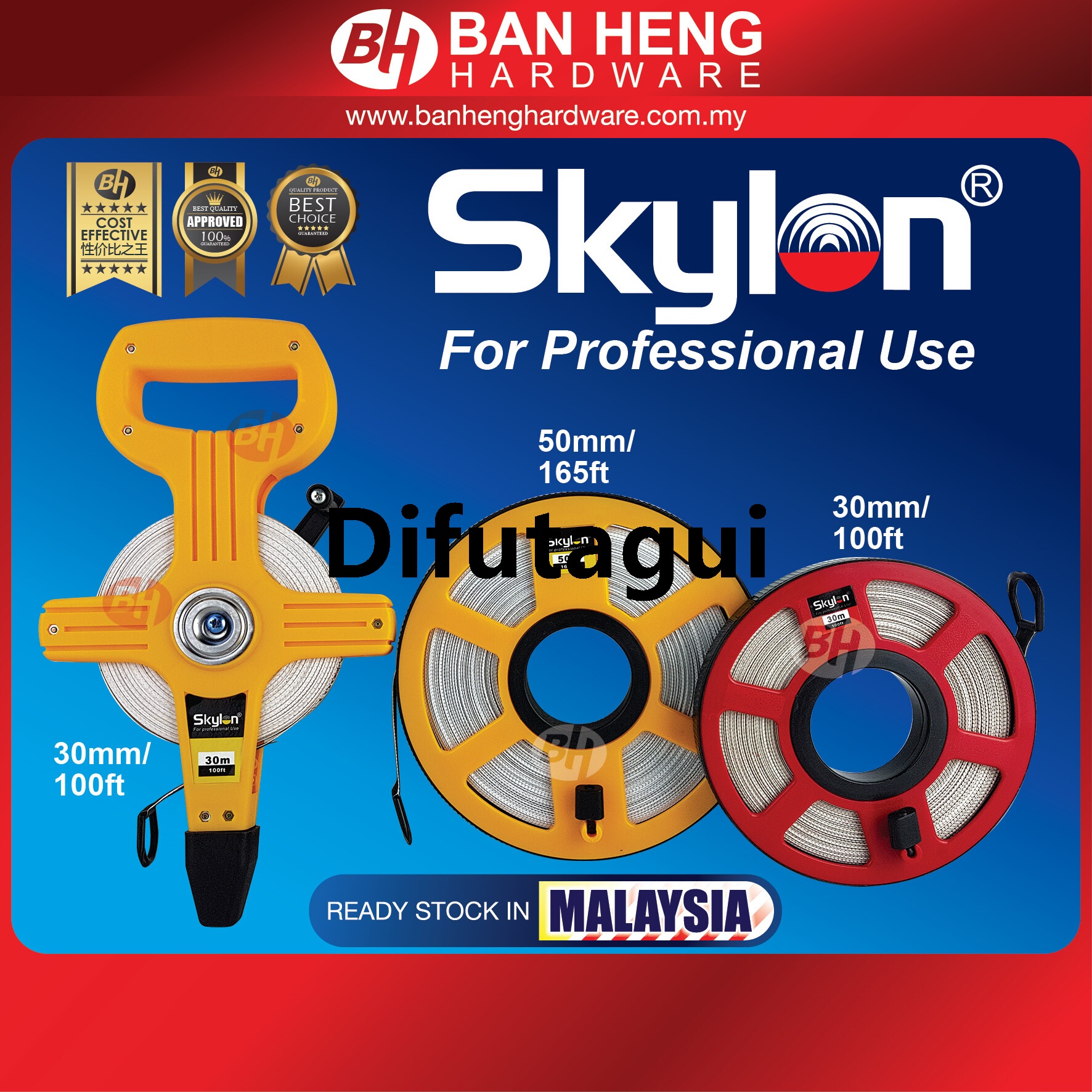 Difutagui 【Ready Stock in Malaysia】SKYLON 30M/50M Nylon Measuring 2025 New Tape Fibre Glass Measure Tape Random Color