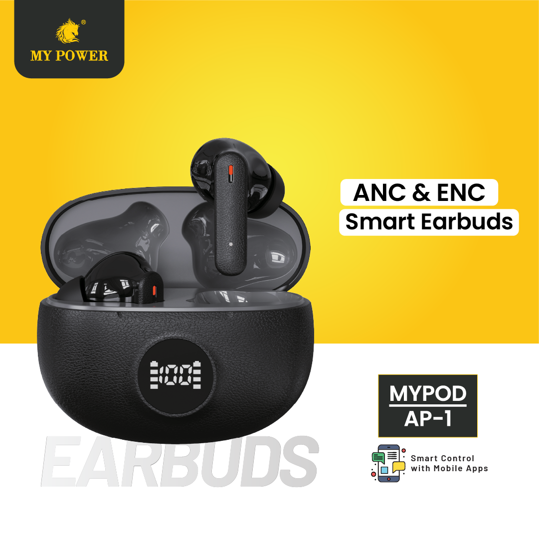 MyPower ANC & ENC Earbuds |App Control Earbuds| IPX5 Waterproof |Handsfree HD Calling| Large Music playingTime| HighBass | Bluetooth Earbuds 5.4Version | Smart Touch Control | Mypodap1