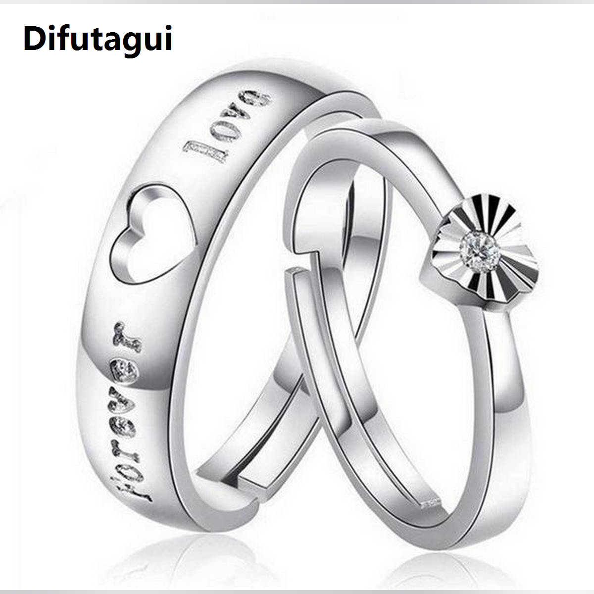 Difutagui Firewings Lover's Heart Couple Rings Women Men Wedding Engagement Silver Color Valentines Gift Jewelry [ Size : Adjustable ] { Comes With BOX }