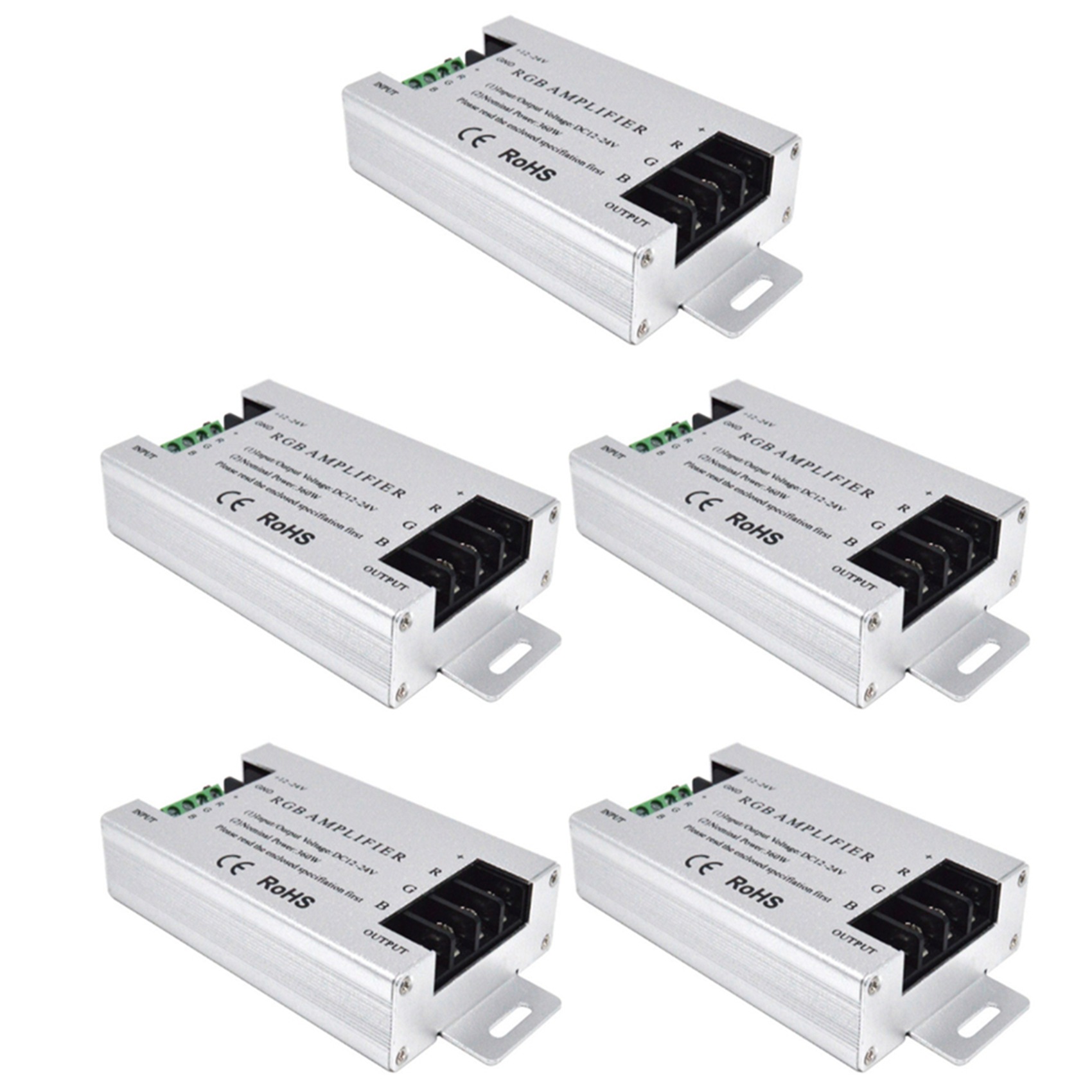 fasdaga 5X 360W RGB LED Amplifier Controller DC12V-24V 30A Aluminum Shell for RGB 5050 3528 SMD LED Strip Lamp