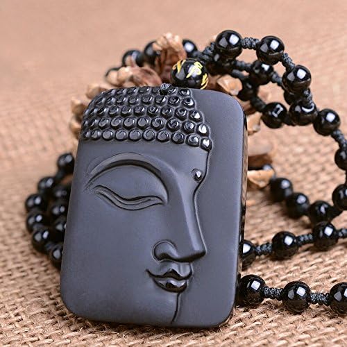 VaryGood Lord Buddha Obsidian Square Pendant Necklace For Men Women 60cm