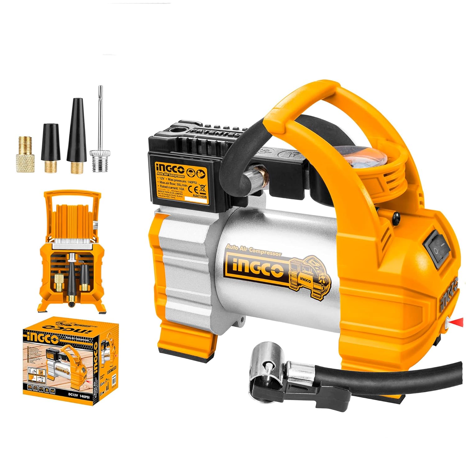INGCO Auto Air Compressor 12V 140PSI Portable Tyre Inflator Pump