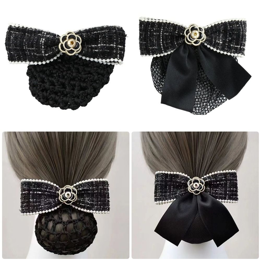 1Pcs New Bun Snood Mesh Flower Bowknot Fine/Loose Mesh Professional Crochet Bow Net Hair Clip For Lady Women