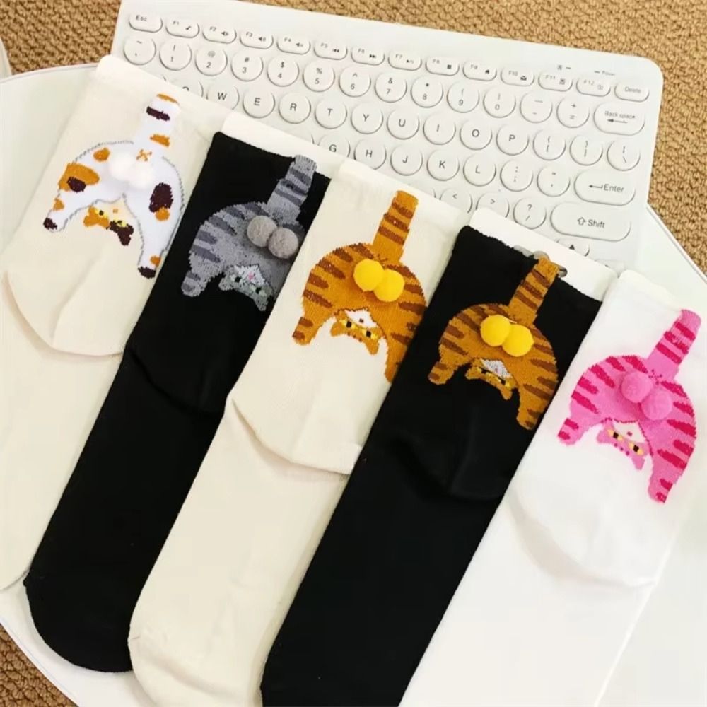 Cute Cartoon Cat Egg Socks Breathable with Balls Cotton Sock Moisture Absorbing Soft Sports Socks Creative Gift