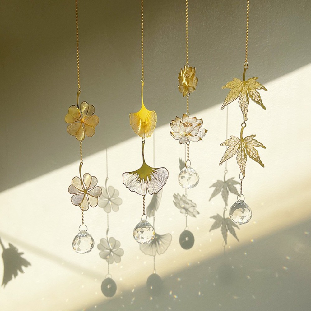 New Hanging Decoration Sun Catcher Window Art Lotus & Ginkgo Leaf Crystal Prism Gift Rainbow Maker Garden
