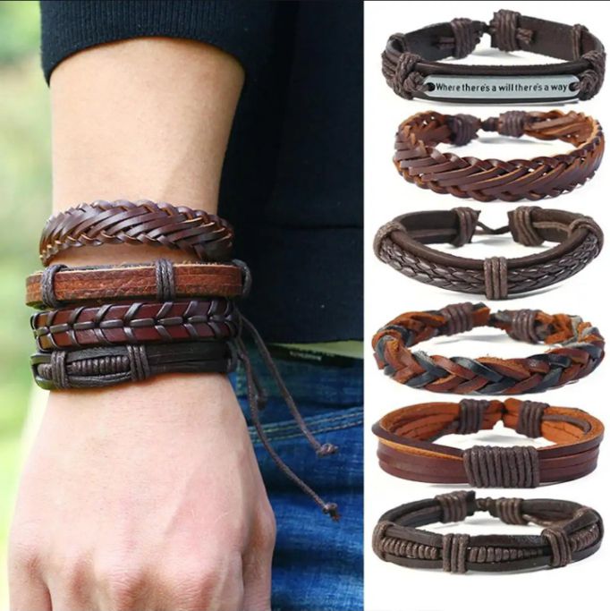 NEW Pack Of 12 - Europeans Vintage Premium Quality Leather Bracelet/Bangles Black/Brown Colours Adjustable Size For Men's And Boy's And Women's