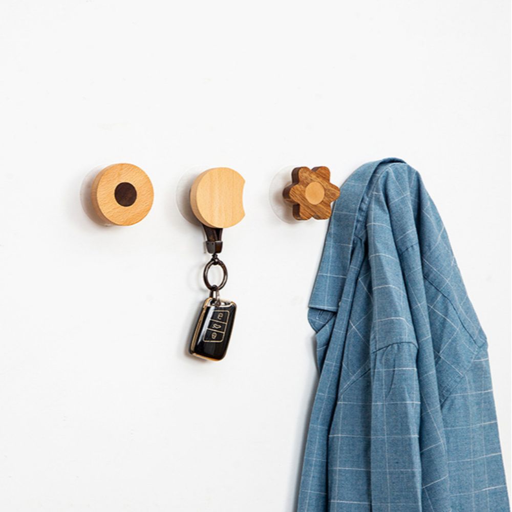 Hanger Shape Hook Nail Wood Hook Multi Purpose Jacket Punch Free Wood Wall Door Hanger Geometric Wall Scarf