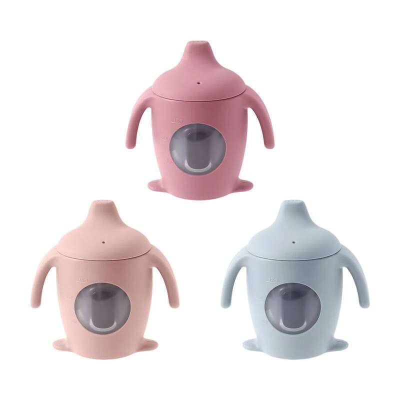 1PC Silicone Sippy Cup Cartoon Penguin Shape Water Bottle Visible Bottles Transparent Cups Portable Baby Tableware