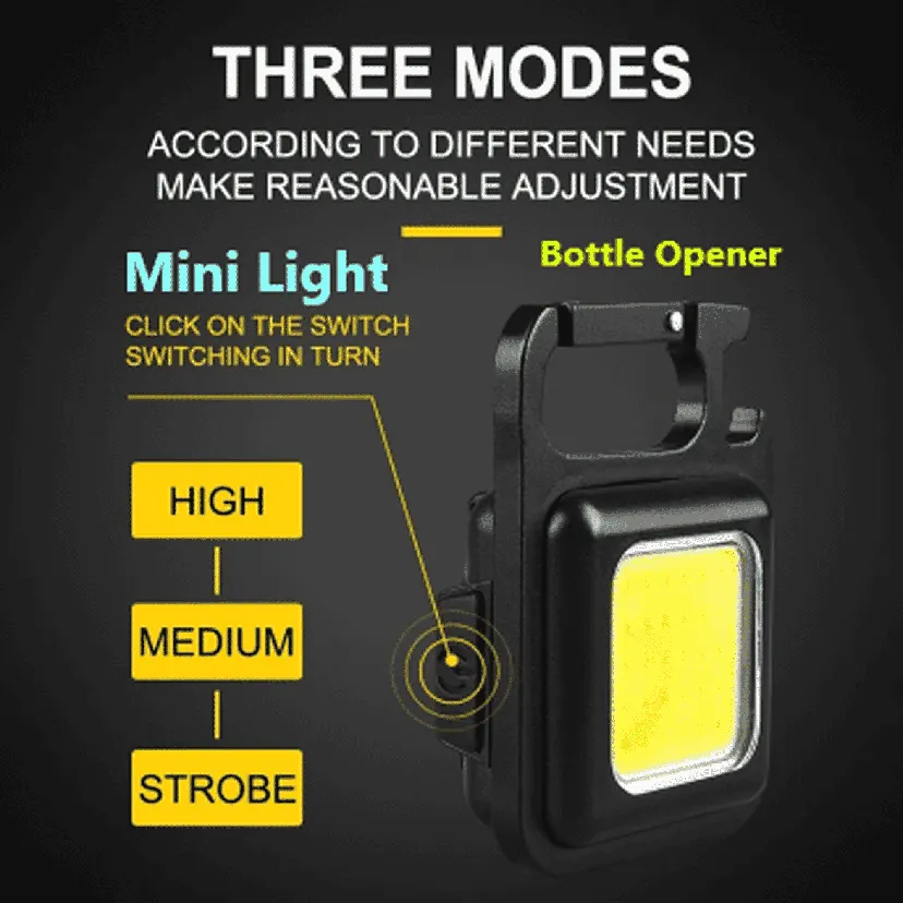Multifunction Keychain LED Light with Bottle Opener and Rechargeable Emergency Light