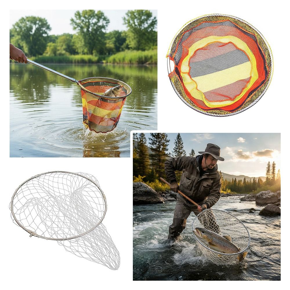 Fishing Gear Stainless Steel Fishing Net Foldable Design Depth Landing Landing Net Folding Net Head Dip Accessories Fish Net Bag River Fishing