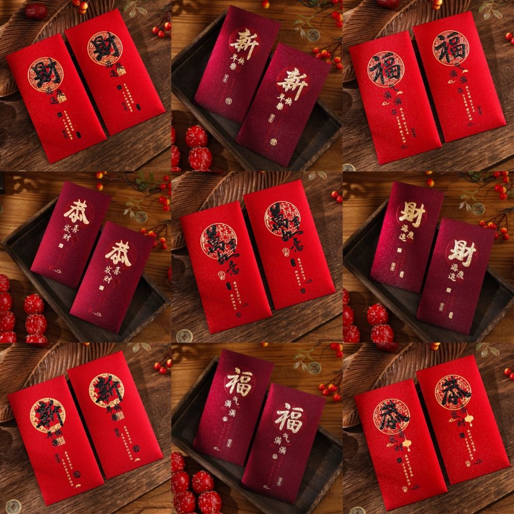 6Pcs Fashion Traditional New Year Red Envelopes Thousand Yuan Send Best Wishes New Year Red Pocket Gifts Frosted New Year Money Bag Chinese Spring Festival