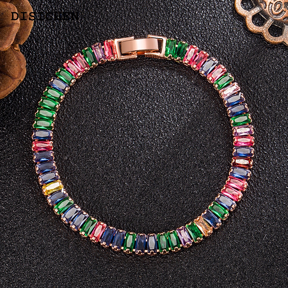 DISICHEN Portable 925 Sterling Silver Bracelet Light Luxury Colored Zirconia Hand Jewelry Bracelet Women Charm Jewelry Gift Party