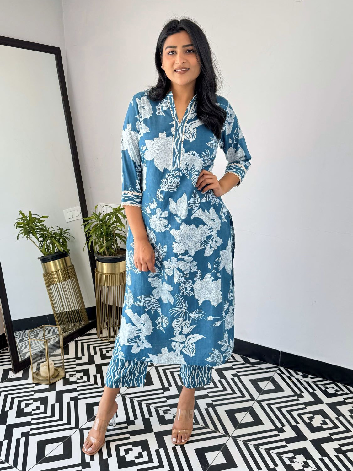 Fabdale Floral Printed Straight Kurta Pant Salwar Suit | Casual, Formal & Festive Wear (RYEX-014)