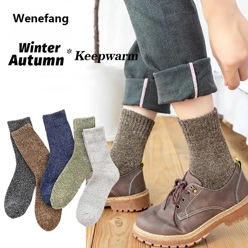 Wenefang 5Pairs Super Thick Winter Woolen Merino Socks for Men Towel Thermal Original Warm Sport Socks Cotton Male's Cold Snow Boot Terry Sock