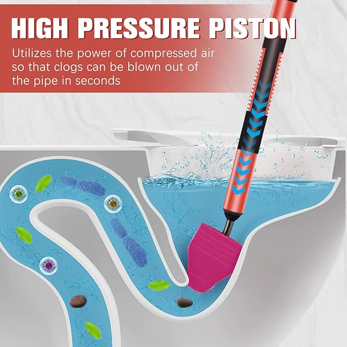 High Pressure Toilet Unblock One Shot Toilet Pipe Plunger,Upgraded Stainless Steel Toilet Plunger Kit
