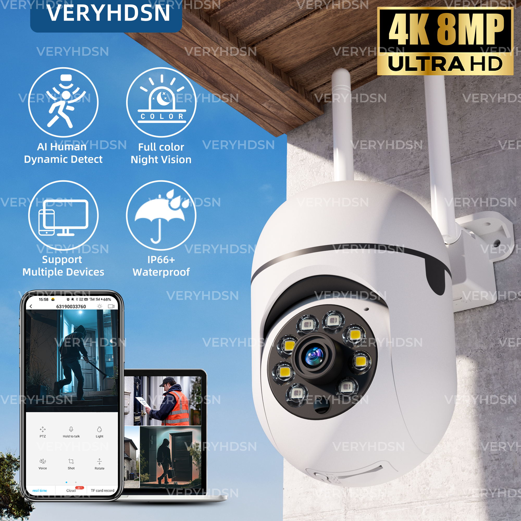 8MP Surveillance Camera PTZ CCTV IP Wifi Camera 4X Zoom Security Protection Wireless Home AI Human Trcking Outdoor Two Way Audio Bles Online DZ-27B-23