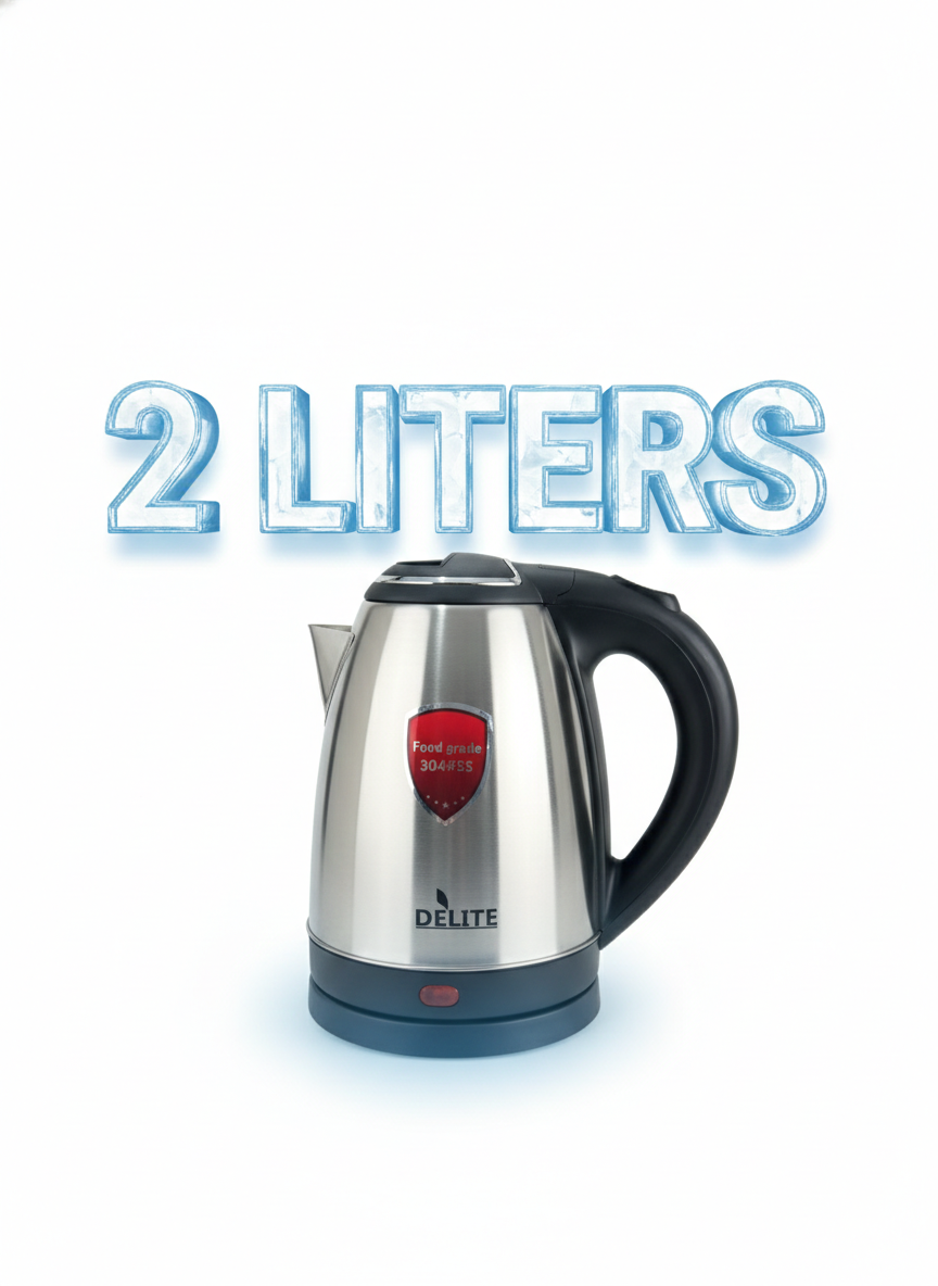 Electric Kettle 2 Litres 1500 watt , 1 years warranty , stainless steel Delite