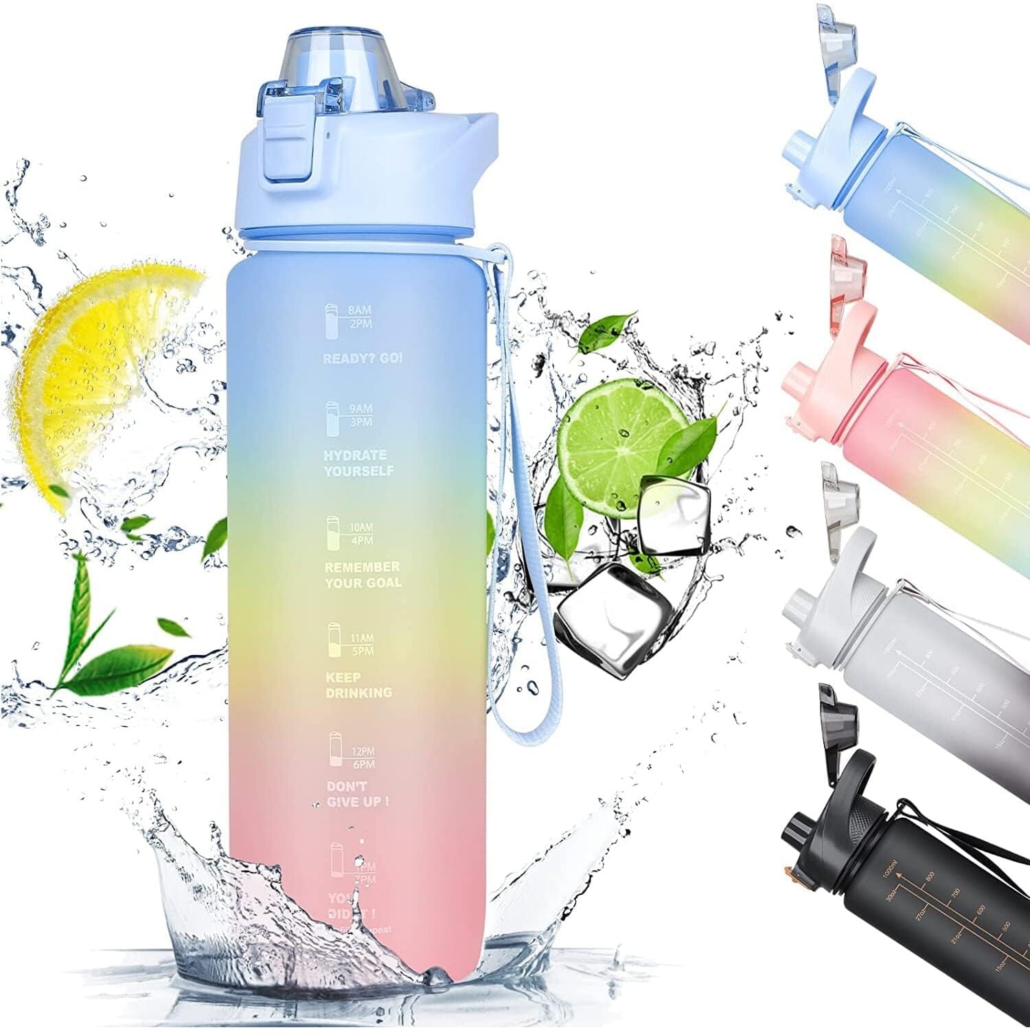 Water Bottle 300ml With Motivational Time Marker, Leak Proof Durable Bpa-Free Non-Toxic Water Bottle For Office, Gym, School
