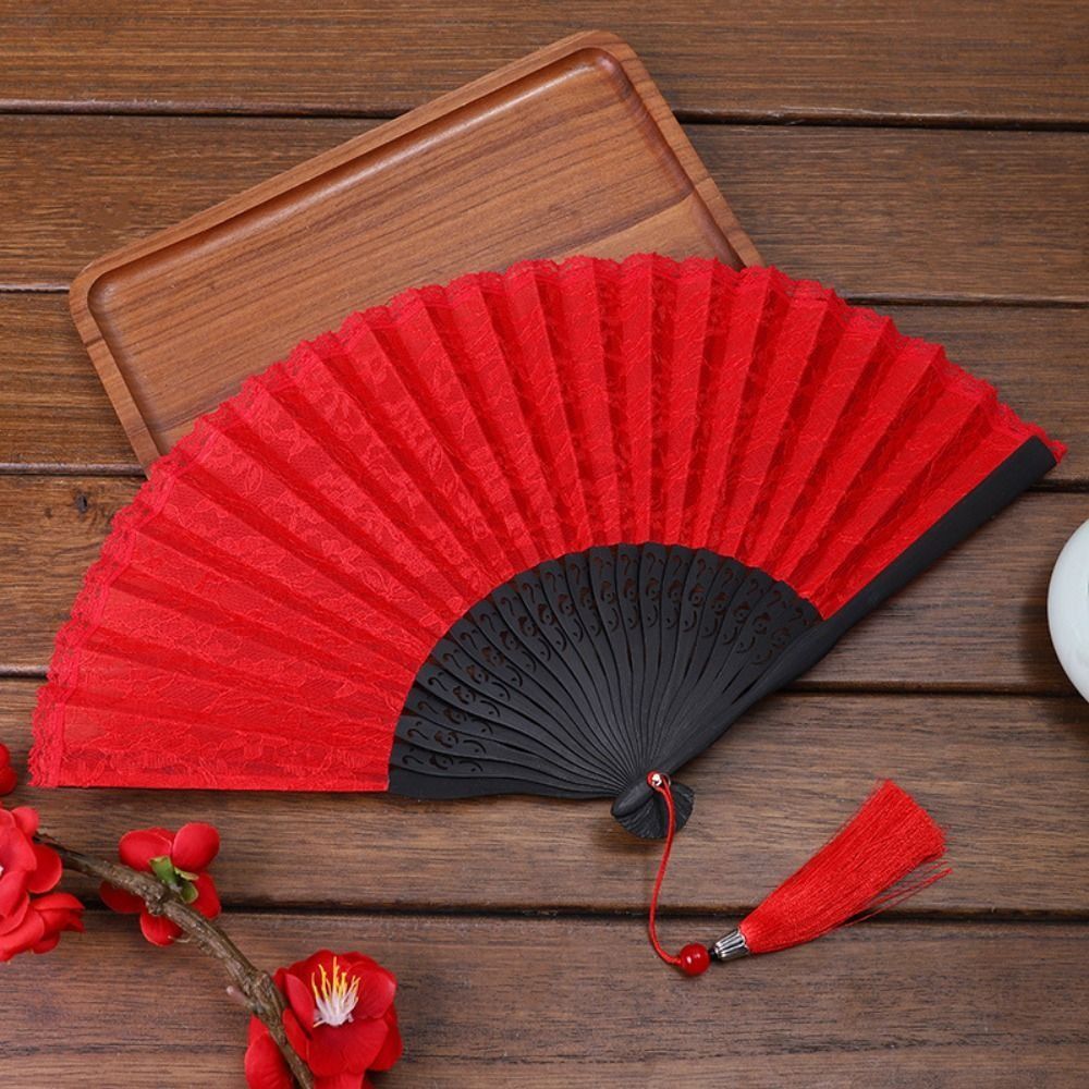 Elegant Portable Folding Fan Fan Tassel Pendent Lightweight Lace Handheld Fans Hollow Handle Durable Chinese Fan Women