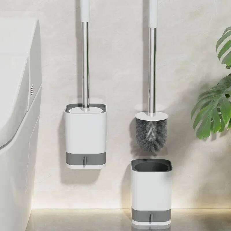 WORTHBUY Long Handle Plastic With Drain Base Punch-Free Wall Mounted WC Toilet Cleaning Brush Bathroom Accessories