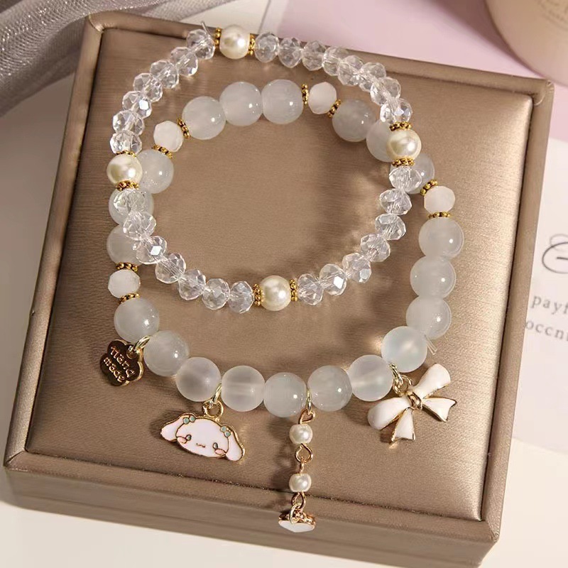 New Korean version of small fresh simple cute cartoon jade laurel dog crystal pearl bracelet female bracelet student girlfriend sister