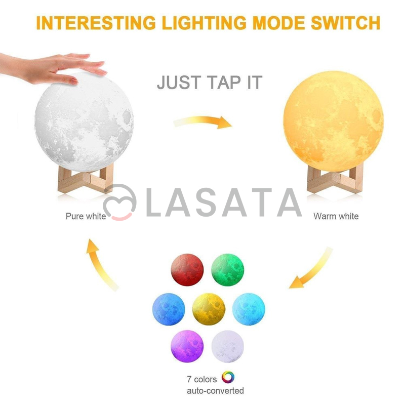 3D Moon Lamp with Stand & USB | 7 Color options | Touch Lamp | 17cm Size | Best for gifts
