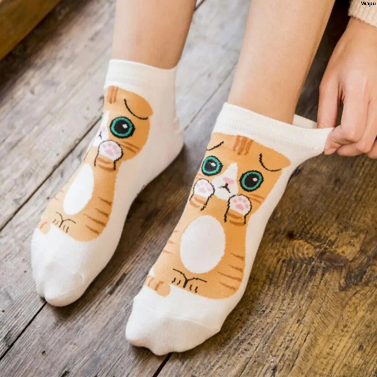 WapuLuxury 2025 New Fashionable fit cat ankle cute ladies set pair / 510 / cartoon socks breathable perfect daily