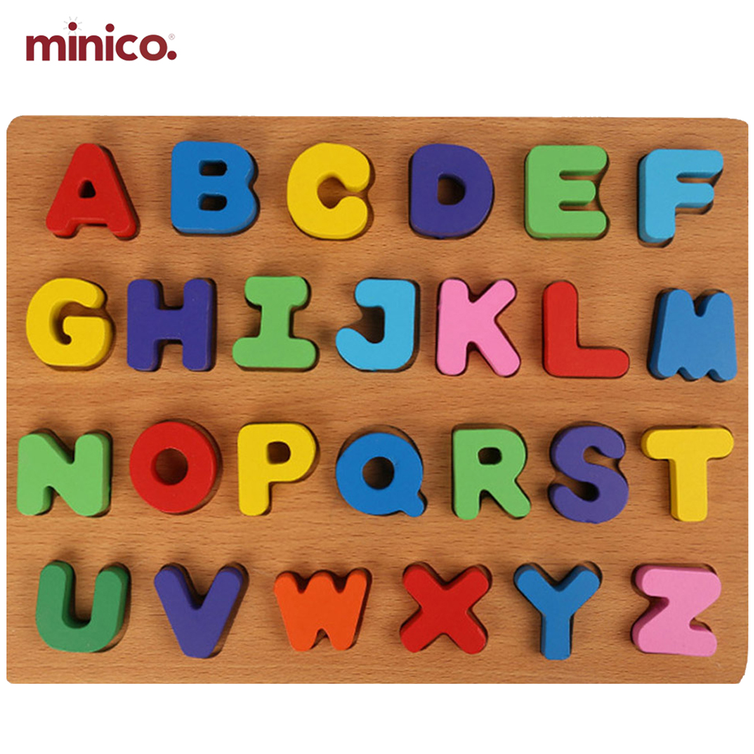 Minico Wooden Educational 3D English Alphabets Capital Letter (ABCD) Puzzle Board| Montessori Learning Toy for Baby, Toddlers & Kids