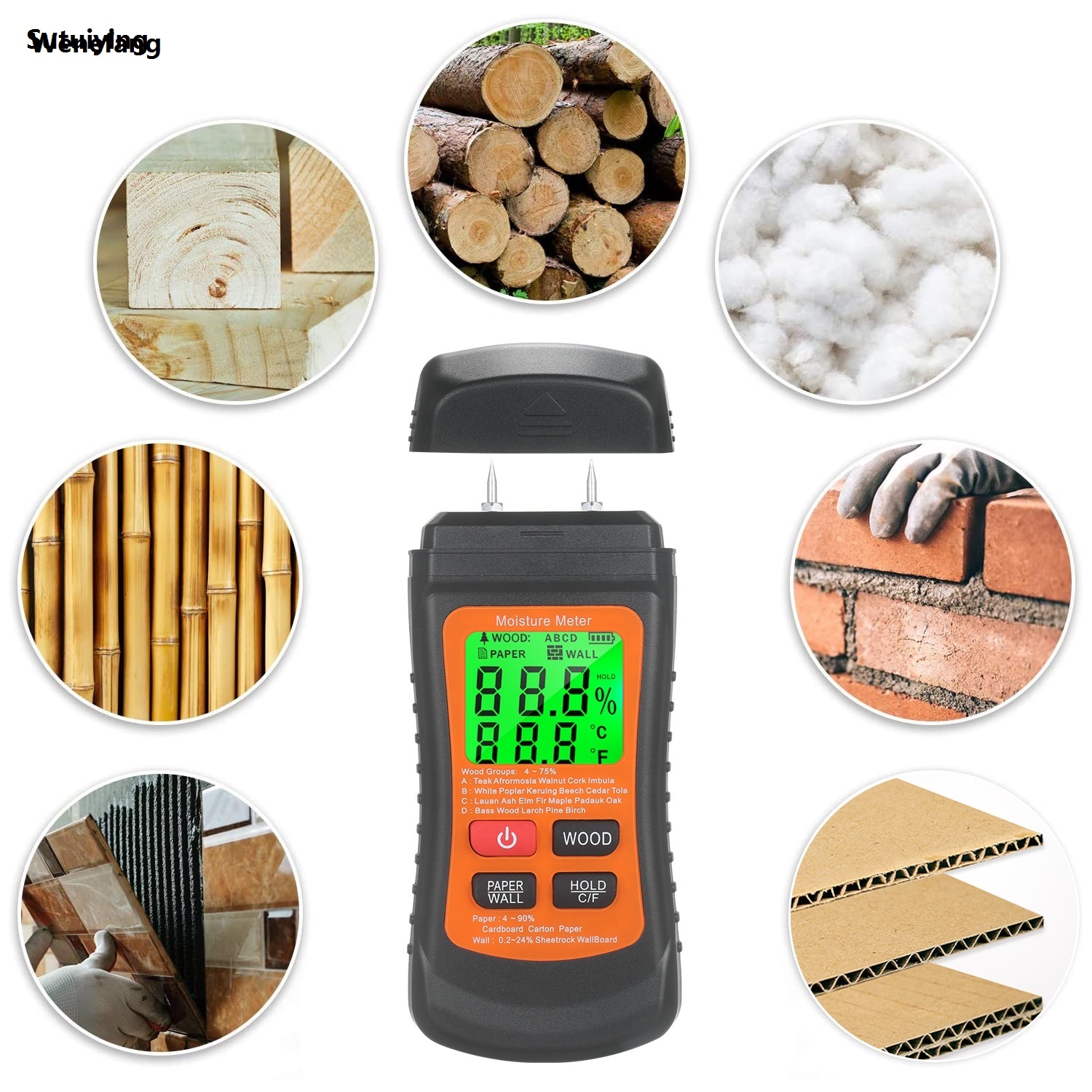 Wenefang Sutuiying Digital Wood Moisture Meter MT02 Professional 0~99.9% Luxury Luxury 4-in-1 Timber Hygrometer Portable Tool LCD Display