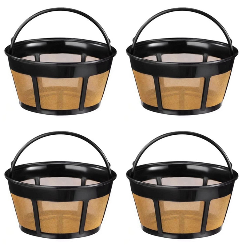 4x Reusable Coffee Filter, Basket Coffee Filters 8-12 Cup Replacement Coffee Filter with Stainless Steel Mesh Bottom