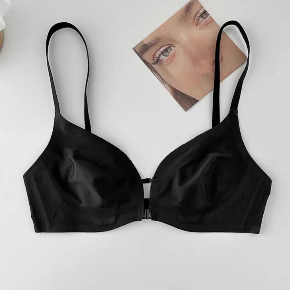 Breathable Front Button Wireless Deep V Bra Ice Silk Mesh Thin Women Seamless Underwear Lingerie Shockproof Push Up Bra Girls
