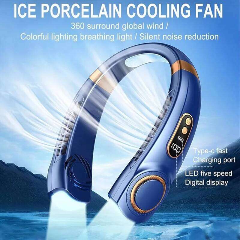 Portable Hanging Neck Mini Digital Display Bladeless Cooling Waist Fans with Colorful Light Rechargeable Sports Cooler Fan