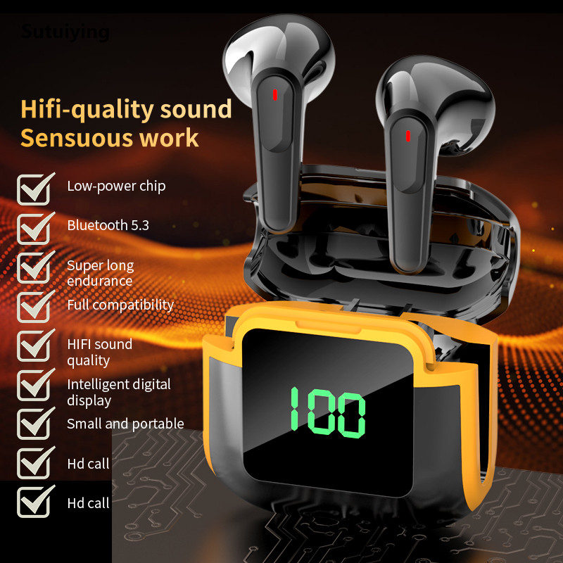 Sutuiying TWS Pro Bluetooth Wireless Headset HIFI Stereo Heavy Bass Sport Music High Quality Gaming Earphone With Mic Touch Control In-Ear Earbuds Mini