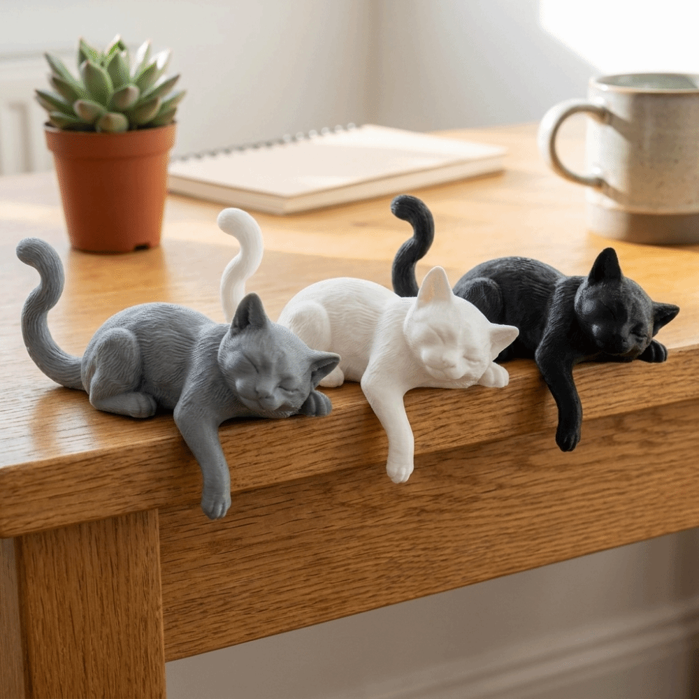 Unique Cute Desk Cat Decorations 3D Printed Funny Sleeping Cat Ornament Creative Decorative Cat Statues Desktop Use
