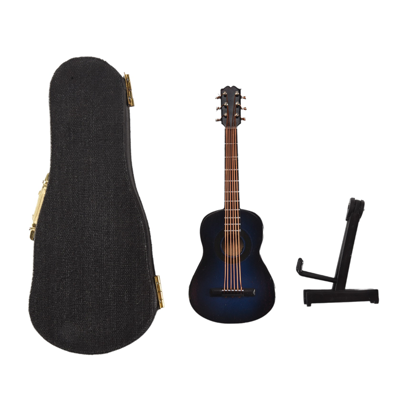 A-Wooden Miniature with Stand and Case Musical Instrument Miniature Doll House Model Home Decoration