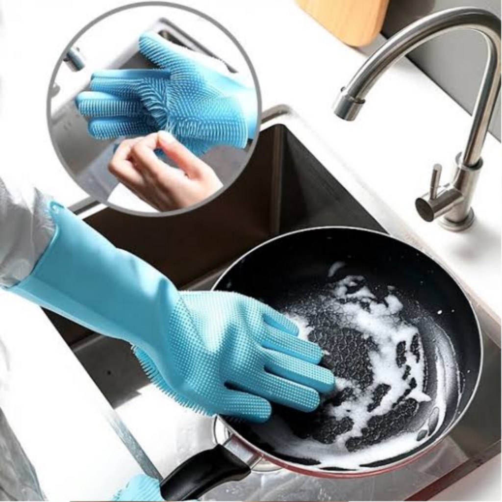 Bizzy Magic Washing gloves with scrubber, silicon gloves, washing glove Gloves for kitchen / washing gloves for girls washing gadgets dish washing gloves dish washer scrub gloves kitchen accessories kitchen tools
