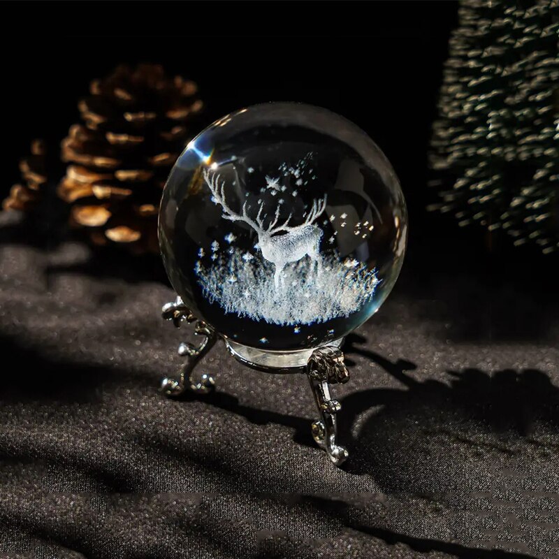 1 Pc Transparent Deer Crystal Ball Ornament 60Mm (2.4Inches) Home Decorative Objects Holiday Gifts Bles Online DZ-37A-04
