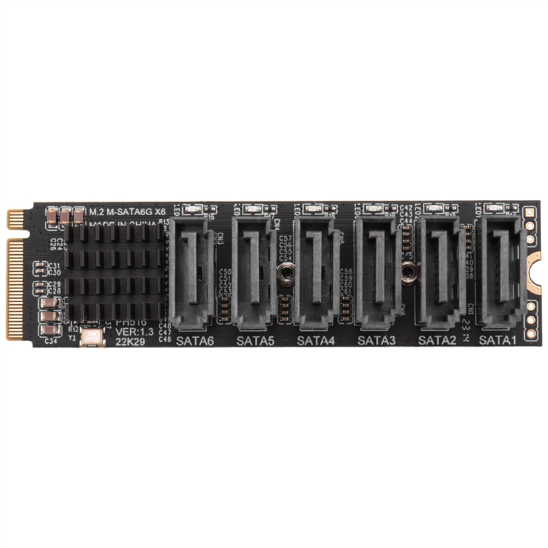 M.2 MKEY PCI-E Riser Card M.2 NVME to SATA3.0 PCIE to SATA 6Gpbsx6-Port Expansion Card ASM1166