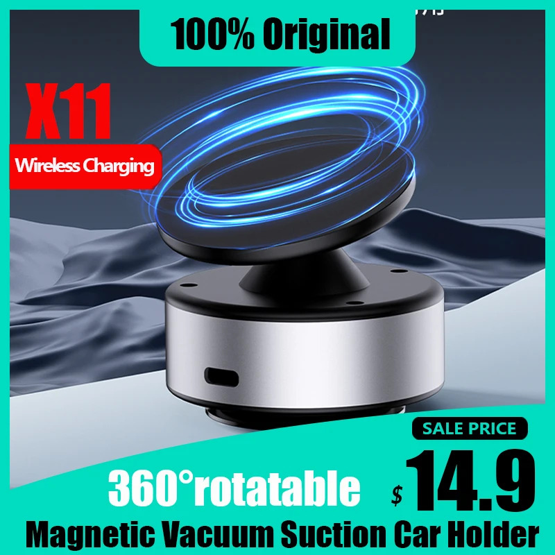 2024 New X9C Wireless charge 360°rotatable vacum car holder For iPhone Samsung Xiaomi magnetic car mount vacuum phone holder