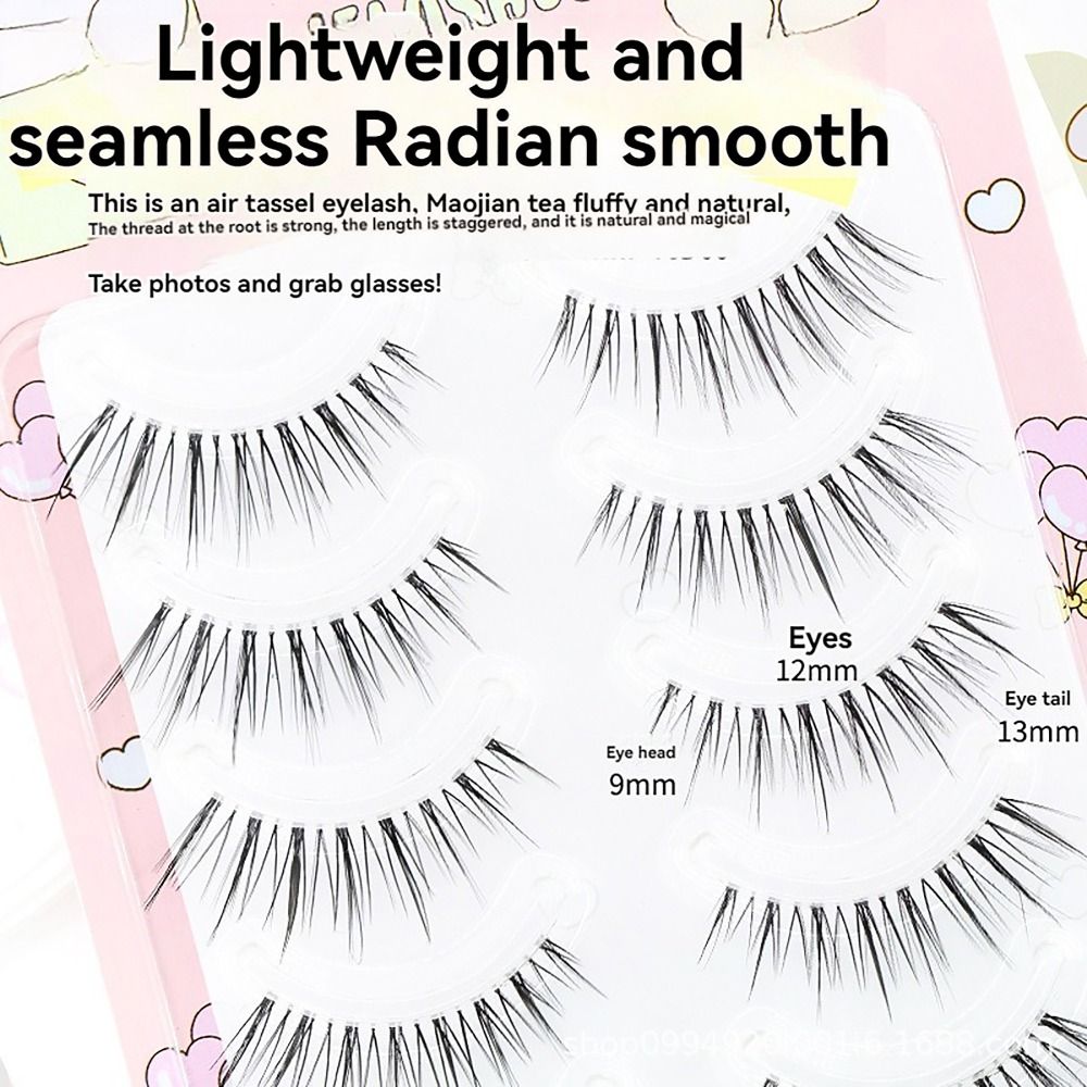 5 pairs/Boxes Natural Wispy Manga Eyelashes Clear Thin Stem Curling Eyelash Extension Makeup Tool Tassel Feeling Eye Makeup Tool For Woman Man