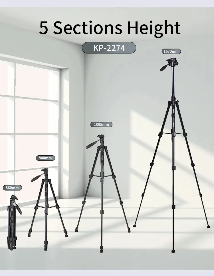 JMARY KP-2274 Professional Aluminum Tripod For Digital & Video Cameras - Lightweight, Versatile, And Durable