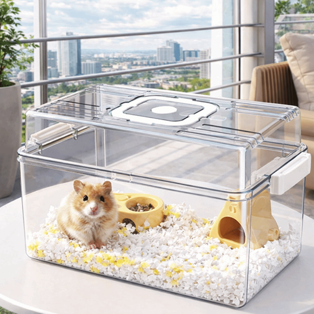 Large Space Transparent Hamster Cage Buckle Design Handheld Small Pet Feeding Box Durable Ventilation Hamster Outdoor Cage Easy Clean