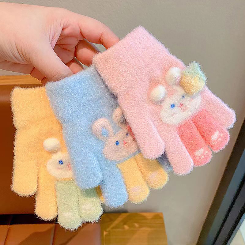 Gloves 5 windproof thickened warm knit plush kids pair 1 cute cartoon gloves winter outdoor gloves suitable for 1-year old full finger Bayline