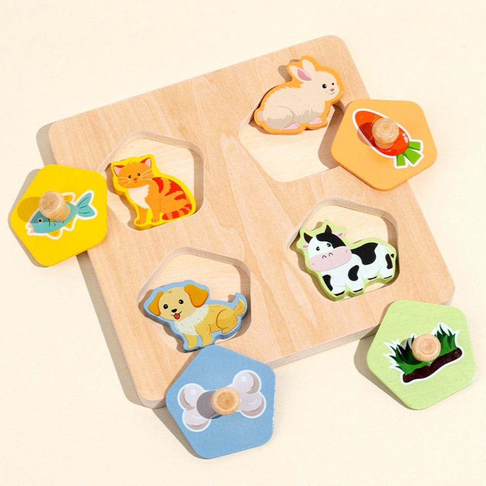 Cognitive Jigsaw Puzzle Puzzle Board Wooden Toys 3D Puzzles Pattern Cognitive Interactive Shape Matching Board Game Montessori DIY Animal Jigsaw Toys Boys Girls