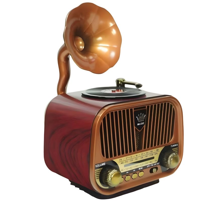 Drumstone Retro Bluetooth Speaker with FM/TF/USB/AUX Support, 5W Stereo Sound, 1500mAh Rechargeable Battery, Vintage Portable Wireless Radio for Home & Travel