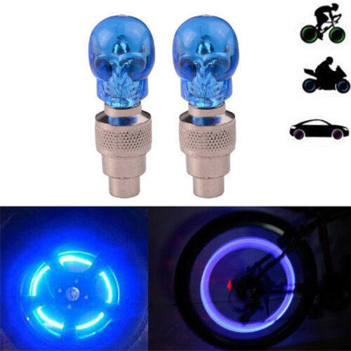 2 Pcs Creative Skull Design LED Light Bicycle Bike Tire Wheel Valve Cap Warning Lights