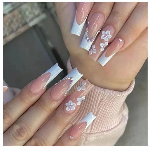24Pcs Pink Long Flower Fake Nails